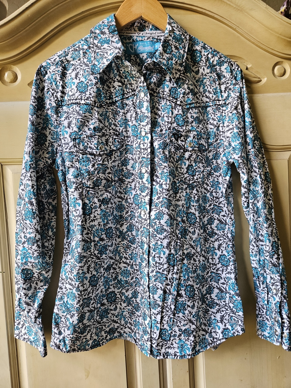 Women’s Teal Floral Button-Down Shirt